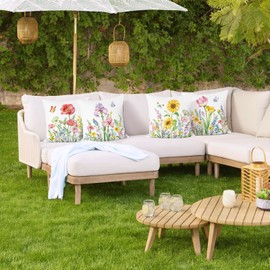 Bonhause Spring Flower Cushion Covers 45 x 45 cm Tulips Iris Sunflower Poppy Floral Decorative Throw Pillow Covers for Home Garden Patio Decor Set of 4