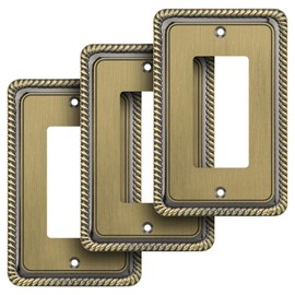 Henne Bery Rope Edge Decorative Wall Plate Switch Plate Outlet Cover (Single Decorator, 3 Pack, Antique Brass)