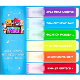 MACH MAL PAUSE® 6 x Funny Highlighters – The Cheeky Colourful Marker Set for Learning and Marking is the Gift for Students Teachers and Colleagues – Highlighter Pens for School University Office