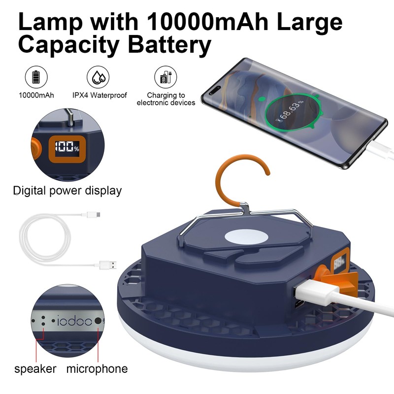 Voice Control 10000mAh Rechargeable Camping Light with - 4000LM 3000K/4500K/6500K