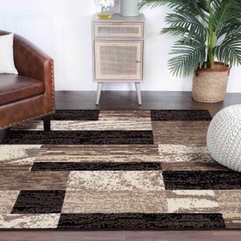 Superior Indoor Area Rug, Jute Backing, Plush Modern Rugs for Entryway, Kitchen Floors, Office Floor Cover, Color Block Rugs, Rockwood Collection, 5' x 5', Chocolate