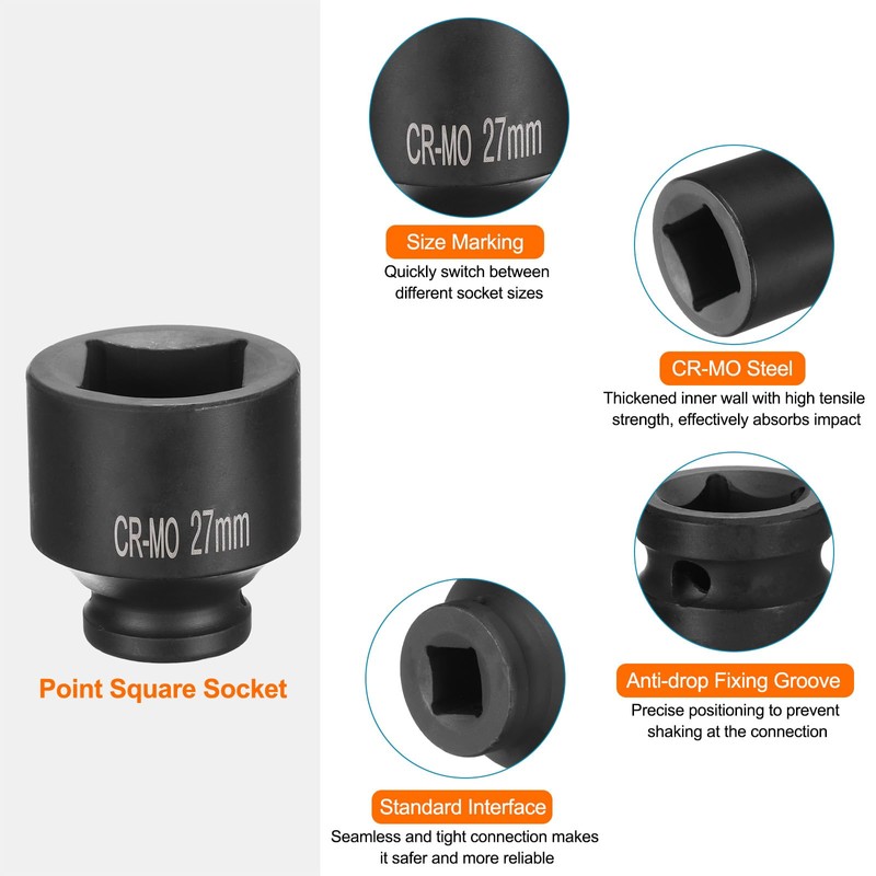 sourcing map 4 Point Square Socket 1/2" Drive 27mm Metric