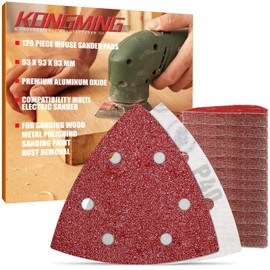KONGMING Sandpaper Triangular Sander, Velcro, 6 Holes, Pack of 120, Grit 40 Sanding Sheets for Detail Sanders