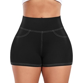 SEASUM - Pantalones cortos para mujer, con bolsillos, levantamiento de glúteos, cargo para gimnasio, yoga, entrenamiento, Negro -, Small