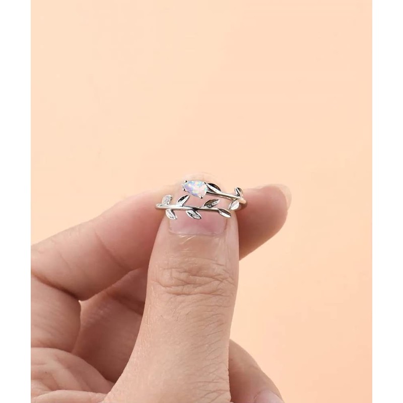 925 Sterling Silver Moonstone Ring Leaf Ring for Women Ring