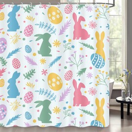 ICTEISOM ICTEISOM Easter Shower Curtain, Easter Bunny Rabbit Shower Curtains for Bathroom, Spring Flower Colorful Bathroom Curtain Decoration Set with 12 Hooks Durable Polyester Fabric 72x72 Inches