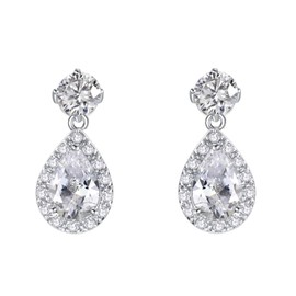 VONSSY Drop Earrings | Gemstones Water Drop Teardrop White Gold Plated Crystal Hanging Cubic Zirconia Hypoallergenic Earrings | Stylish Jewellery Gift, Crystal