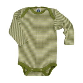 Cosilana, Baby Bodysuit Long Sleeve, 70% Wool, 30% Silk (Green/Natural, 98-104), Moss green striped