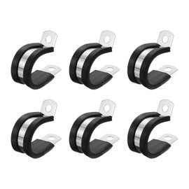 Sourcing Map 7/8" (22mm) Stainless Steel Rubber Cushioned Insulated R-Shape Cable Clamp, 6Pcs