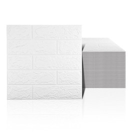 Sodeno 40 PCS White 3D Wall Panels, 58 sq.feet Coverage, Printable Wallpaper Sticker with Self-Adhesive Waterproof Brick PE Foam Wall Panels Peel and Stick for Interior Wall Decor Home Decoration