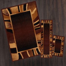 Home Dynamix Konya Contemporary Modern Area Rug 3 Piece Set Border Brown Beige Black