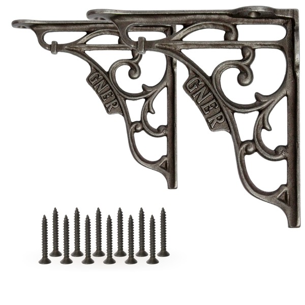 Edenic 2pcs Scaffold Board Shelf Brackets - 5x5 Inch Cast Iron Heavy Duty Wall Bracket for Shelves with 12 Wall Mounted Screws 25mmx3.5mm for Kitchen, Living Room, Outdoor Countertop Support