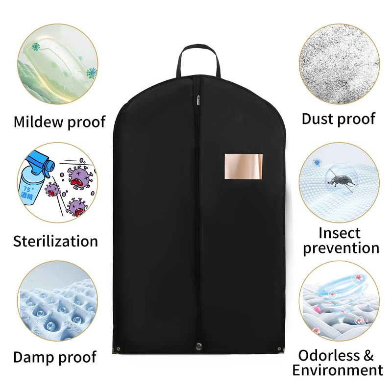 CNMTCCO Premium Garment Bag, Black, Short, Pack of 2, 100