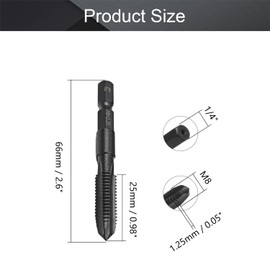 Utoolmart Metric Spiral Machine Screw Tap M8 Thread 1.25 Pitch Countersink Drill Bit H2 Hex Shank HSS 1Pcs