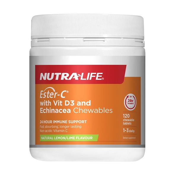 Nutra-Life Nutralife Ester C with Vitamin D3 & Echinacea Chewable Tablets 120