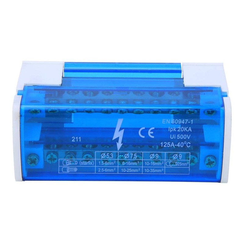 Terminal Distribution Box, Din Rail Mount 125A / 500V 2x11