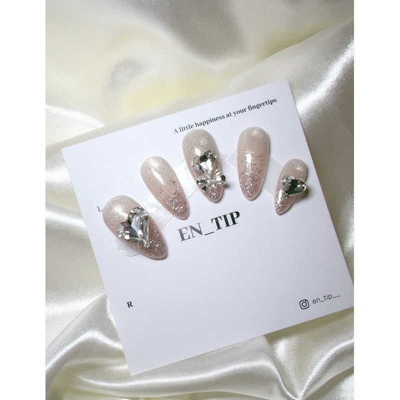 Pink Heart Shower Handmade Nail Tips - Short Round /