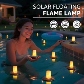 GGNOO Solar Floating Pool Lights, 2-Pack Solar-Powered Float Flames Lamps Tea Light for Pond Party Garden Backyard Outdoor Decor