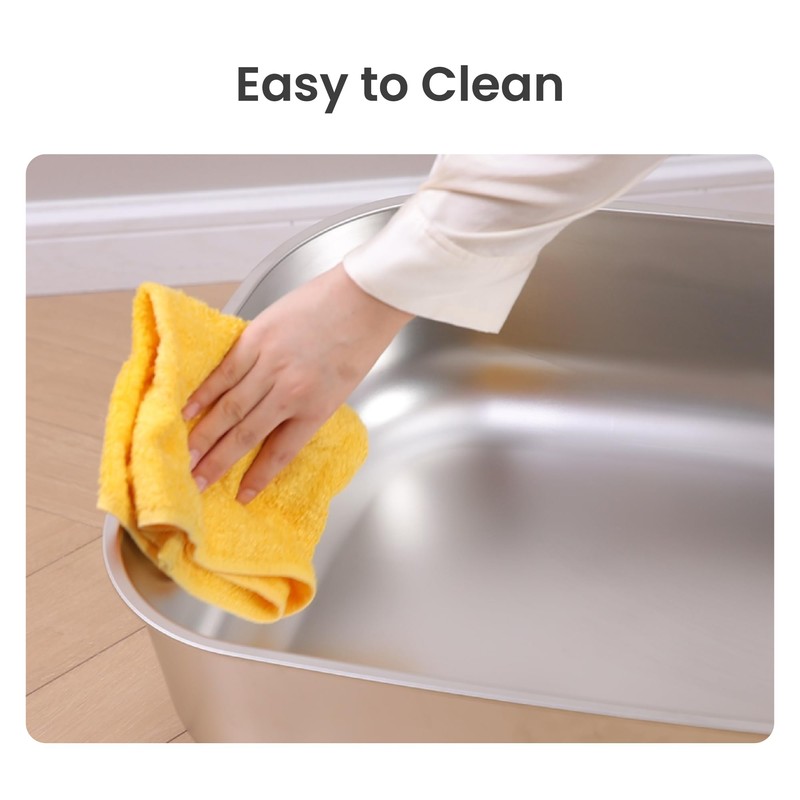 PawsPik Stainless Steel Cat Litter Box with Steps & Metal