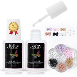 2 Packs Super Hold Nail Glue with Colorful Bow-Knot Nail Stud Rhinestones Crystal, 3D Bow-Knot Colorful Nail Charms Set for Nail Art DIY