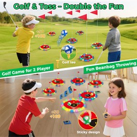 VATOS 2-in-1 Light up Golf & Bean Bag Toss Game - Growing Chipping Golf Set with 6 LED Targets, 2 Clubs, 18 Balls, Night Golfs Play for Indoor Outdoor Party Yard Golfer Gifts Sports Toys for Kids 5-12
