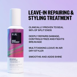 IGK Best Interest + Cash In Split Ends Repair Duo | Leave In Air Dry Serums for Damaged Hair | Instant Hair Breakage Treatment | 5 oz + 1.7 oz