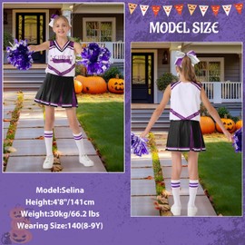 LOLANTA - Disfraz de animadora de Halloween para niñas pequeñas, falda corta sin mangas, con calcetines (morado, 7-8 años)