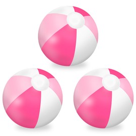Whaline 3Pcs Inflatable Beach Ball 16 Inch Round Pool PVC Balls Cute Game Toys for Summer Hawaiian Tropical Theme Beach Party Decor (Pink and White)