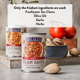 DeLallo Italian Red Clam Sauce, 10.5 Ounce Can, 6 Pack, Made with Fresh Sea Clams, Dairy Free