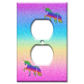Art Plates - OVERSIZED Switch Plate - OVER SIZE Decorative Metal Wall Plate - 1 Gang Outlet - Rainbow and Stars Glitter Unicorn - (Made in USA)