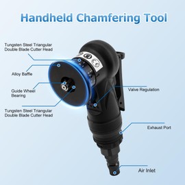 Mini Pneumatic Chamfering Machine 45 Degree Tile Chamfering Tool Handheld Air Tool Kit for Metal Wood Beveling Deburring (C&R Angle Blades)