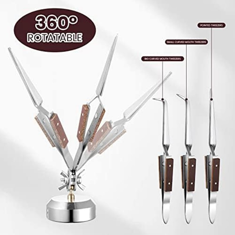 5 PCS Soldering Tweezers Set With Base 360° Rotation Fit