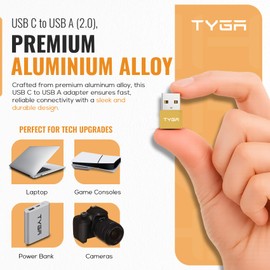 TYGA STORE USB Type C Female to USB Type A Male Adapter 2.0, Sync, Transfer, Charge, Plug & Play (2, Black, Orange)