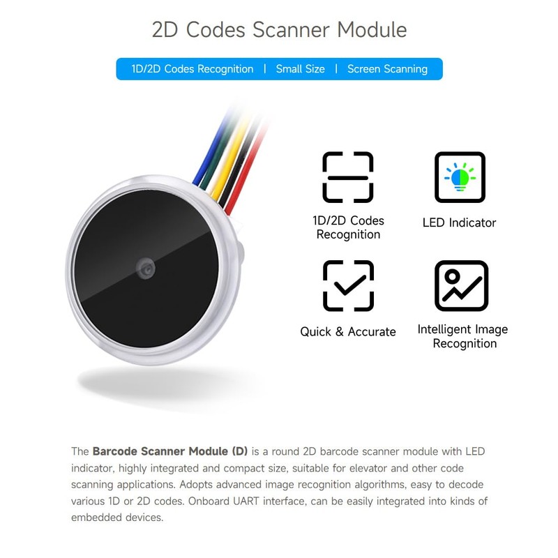 Waveshare Round 2D Codes Scanner Module, Barcode/QR Code Reader, with
