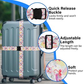 ZHOMA 3 Pack Luggage Straps Tags Set for Suitcases, Travel Adjustable Belt with Quick Release Buckle and Name ID Label Card, Heavy Duty Nylon Bag Packing Strap for Business - Flamingo