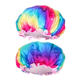 TRHDFW 2PCS Large Shower Cap for Long Hair, 32CM Colorful Hair Caps for Girls and Women, Reusable Elastic Bath Caps for Girls Spa Home Use
