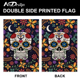 AnyDesign Day of the Dead Garden Flag Floral Skull Welcome Yard Flag Double-Sided Mexican Flower Skull Vertical Garden Flag for Dia De Los Muertos Outdoor Patio Decoration, 12.5 x 18 InchL8