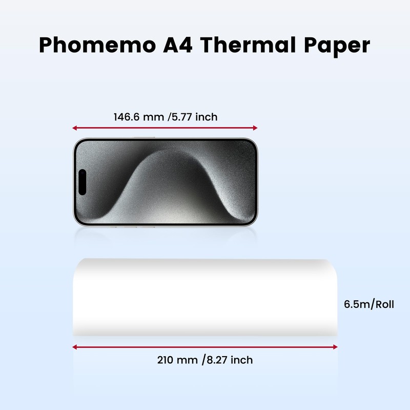 Phomemo A4 Thermal Paper 2 Rolls, Compatible with Phomemo M832/M834