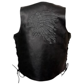 EVENT LEATHER ELM3935 Men's 100% Genuine Motorcycle Leather Vest | Biker Vests with Embossed Indian Head - Large