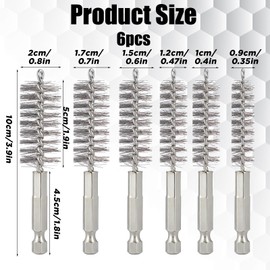 6 PCS Metal Round Cleaning Brush for Drill, Metal Bore Drill Brush, 1/4 Inch Hex Shank Cleaning Wire Brush for Rust Removal, Tubes (8、10、12、15、17、19mm)