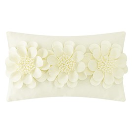 JWH 3D Flower Throw Pillow Cover Decorative Floral Accent Pillow Case Velvet Cushion Lumbar Pillowcase for Home Bed Sofa Couch Chair 12x20 Inches Creamy White