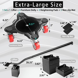 SAPITER Furniture Dolly, Heavy Duty Carbon Steel Furniture Movers with 5 Wheels, 2200LBs Load Capacity, Black Panel Moving Dolly Lifter Tool Set for Easy Moving Refrigerator Couch Desk Piano Sofa