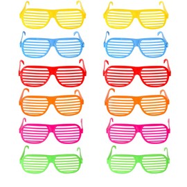 Mu Mianhua 12 PCS Shutter Shading Glasses 80's Party Slotted Sunglasses Neon Color Shutter Shades Glasses Children Party Bag Fillers Kids Novelty Fancy Dress Costume for Night Out Party