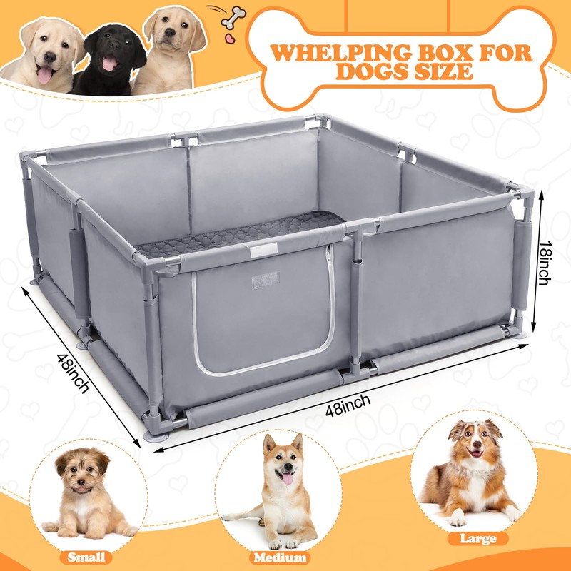 Whelping Box for Dogs and Puppies 48x48x18 inch Pet Whelping
