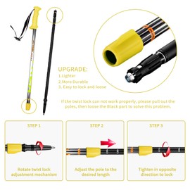 FitTrek Hiking Poles for Kids - Ultralight Nordic Walking Sticks - Telescopic Child Trekking Poles Collapsible 2 Pack Yellow