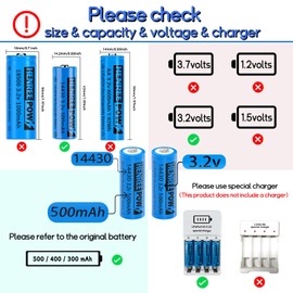 Henreepow 14430 3.2v Rechargeable Solar Batteries, 500mAh LiFePO4 Lithium Phosphate Battery for Outdoor Solar Garden Lights, Shaver, Flashlight, Toothbrush (4pack-Not AA Size)