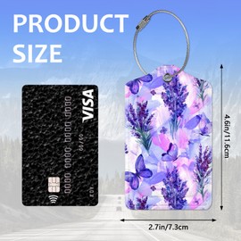 2 Pack Purple Lavender Luggage Tag for Suitcases, Peony Flower Butterfly PU Leather Luggage Tag with Privacy Cover ID Label for Women Men Travel Cruise Baggage Handbag School Bag Backpack