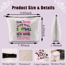 BDPWSS Softball Makeup Bag With Jesus In Her Heart & A Softball In Her Hand She Is Unstoppable Gift For Softball Catcher Gift (With Jesus Softball)