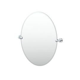Gatco 4669 Reveal 26.5" H Frameless Oval Mirror, Chrome/Wall Mounted 26.50" H x 23.38" W Pivoting Frameless Oval Mirror/Beveled Tilting Oval Bathroom Vanity Mirror with Chrome Brackets