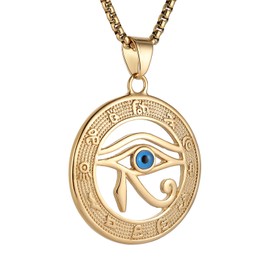 AsAlways Eye of Horus Necklace for Men Stainless Steel Ancient Egyptian Symbol Protection Round Pendant Jewelry Gift